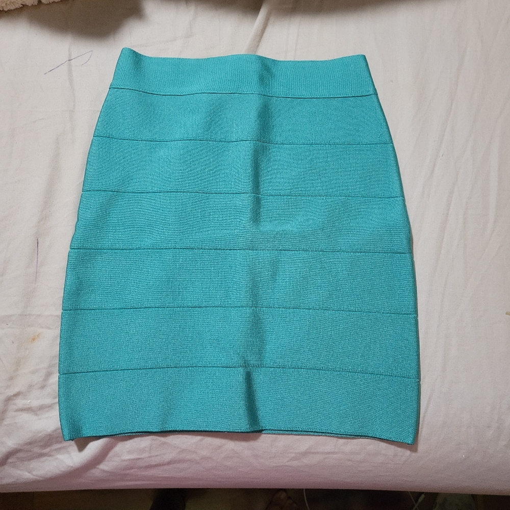 Bebe Turquoise Bandage Mini Skirt